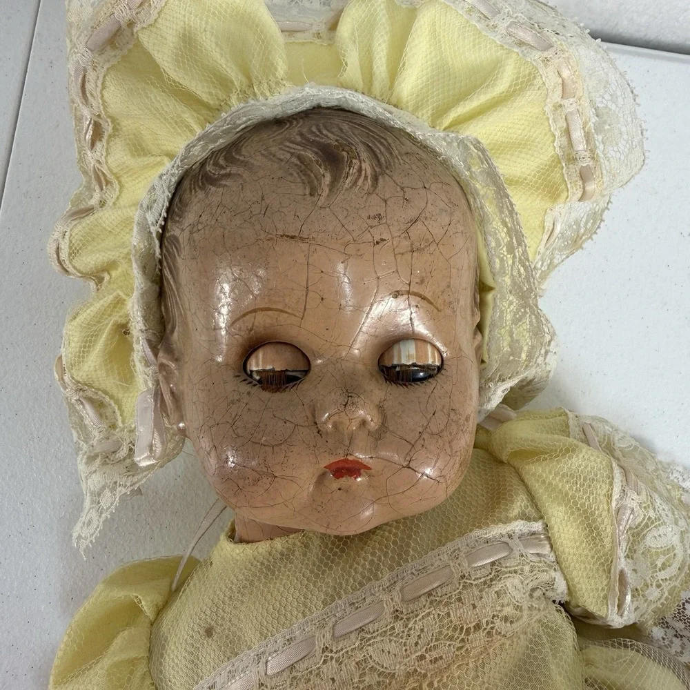 Antique Composition Baby Doll‎ Blue Sleepy Eyes Dress Shoes Socks Creepy Haunted